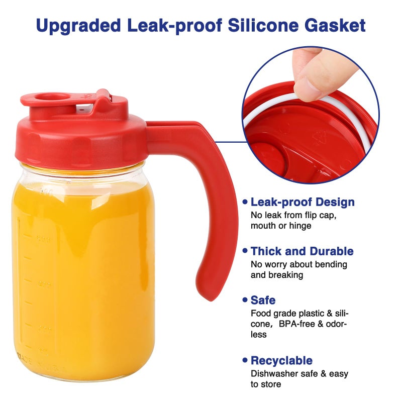 SOLIGT 2 Pack Wide Mouth Mason Jar Lids with Handle, Airtight & Leak-proof Seal, Easy Pouring Spout, Turns your Mason Jar into Pitcher, Silicone Seal Gasket, Jars not included - Image 3