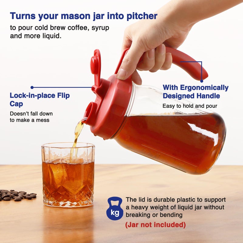 SOLIGT 2 Pack Wide Mouth Mason Jar Lids with Handle, Airtight & Leak-proof Seal, Easy Pouring Spout, Turns your Mason Jar into Pitcher, Silicone Seal Gasket, Jars not included - Image 2