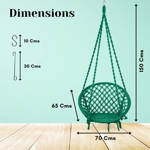 Swingzy Cotton Netted Rope Hanging Swing Chair for Adults & Kids/Swing for Balcony/Outdoor Swing Chair/Hammock Swing for Home, Patio, Garden, Indoor/Balcony Hanging Chair (120 Kg Capacity, Green) - Image 3