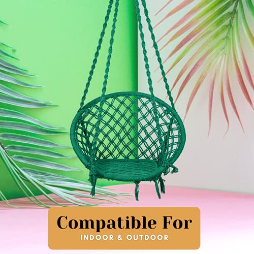Swingzy Cotton Netted Rope Hanging Swing Chair for Adults & Kids/Swing for Balcony/Outdoor Swing Chair/Hammock Swing for Home, Patio, Garden, Indoor/Balcony Hanging Chair (120 Kg Capacity, Green) - Image 4