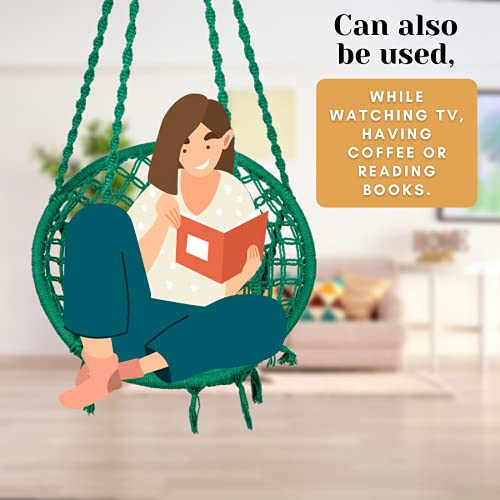 Swingzy Cotton Netted Rope Hanging Swing Chair for Adults & Kids/Swing for Balcony/Outdoor Swing Chair/Hammock Swing for Home, Patio, Garden, Indoor/Balcony Hanging Chair (120 Kg Capacity, Green) - Image 5