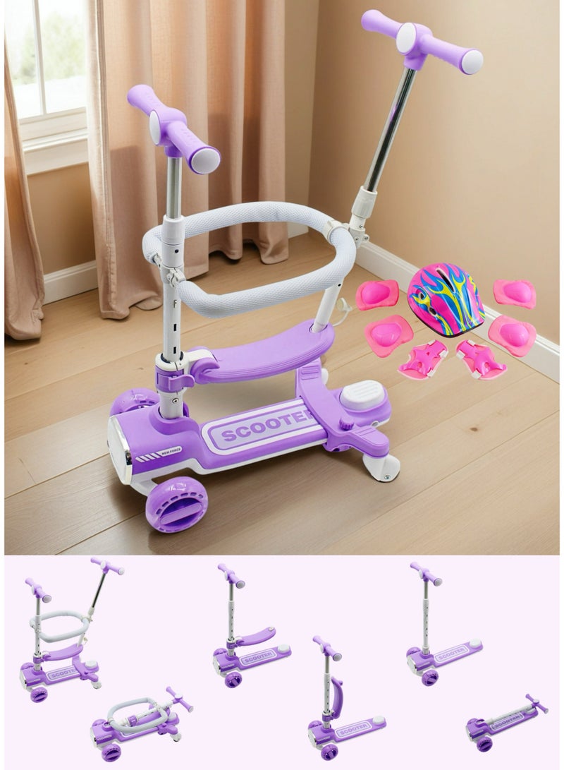 إيزي فيتشور سكوتر ركل سهل الاستخدام 4 في 1 للأطفال الصغار مع مقعد، سكوتر ثلاثي العجلات قابل للطي للأطفال، قضيب دفع للوالدين وسياج للأطفال 360 درجة، سكوتر آمن للأولاد والبنات من عمر 1 إلى 12 عامًا بما في ذلك مجموعة معدات الحماية الكاملة - Image 1
