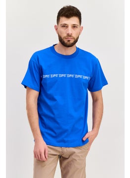 Men Crew Neck Short Sleeves Brand Logo T-Shirt, Blue