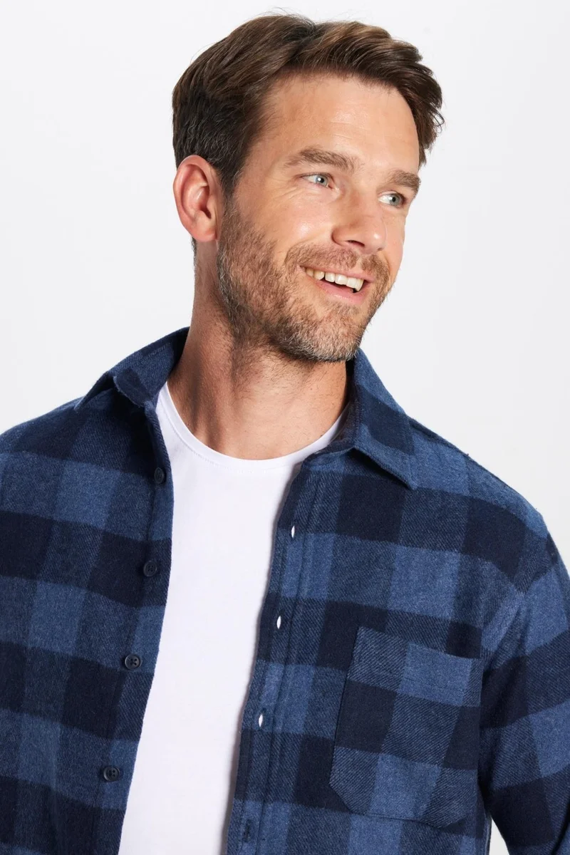 تودورس Men's Classic Fit Regular Cut Lumberjack Single Pocket Checkered Winter Shirt