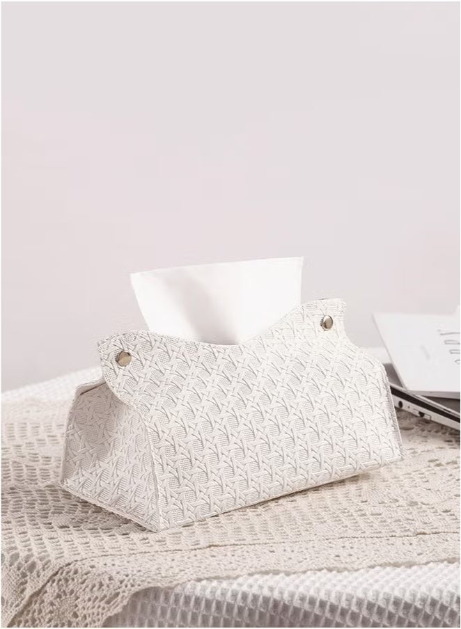 Miamia Tissue Box Cover Rectangular Cube Imitation PU Leather Woven Tissue Box Cover Tray Storage Box Suitable for Home Desktop Office Car Bathroom Decoration (Beige) - Image 4