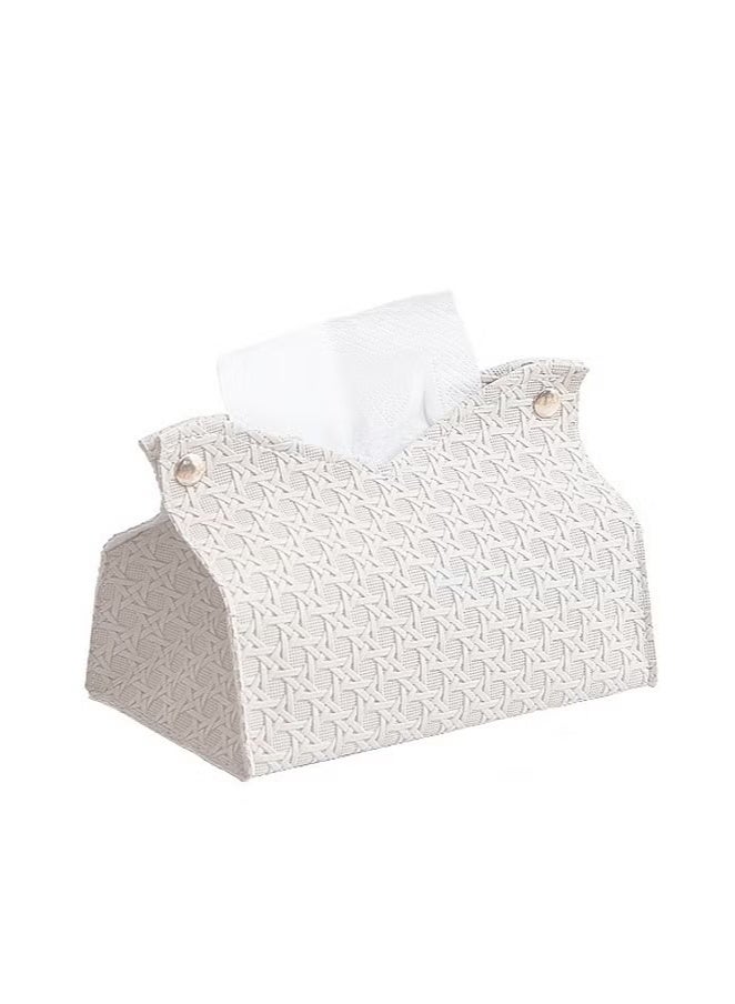 Miamia Tissue Box Cover Rectangular Cube Imitation PU Leather Woven Tissue Box Cover Tray Storage Box Suitable for Home Desktop Office Car Bathroom Decoration (Beige) - Image 2