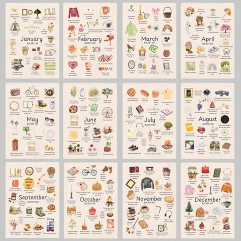 2026 Bucket List Calendar, Goal Setting Wall Calendar, including monthly bucket list activities, inspirational artworks, and seasonal adventures for family office organization and mindfulness living - Image 2