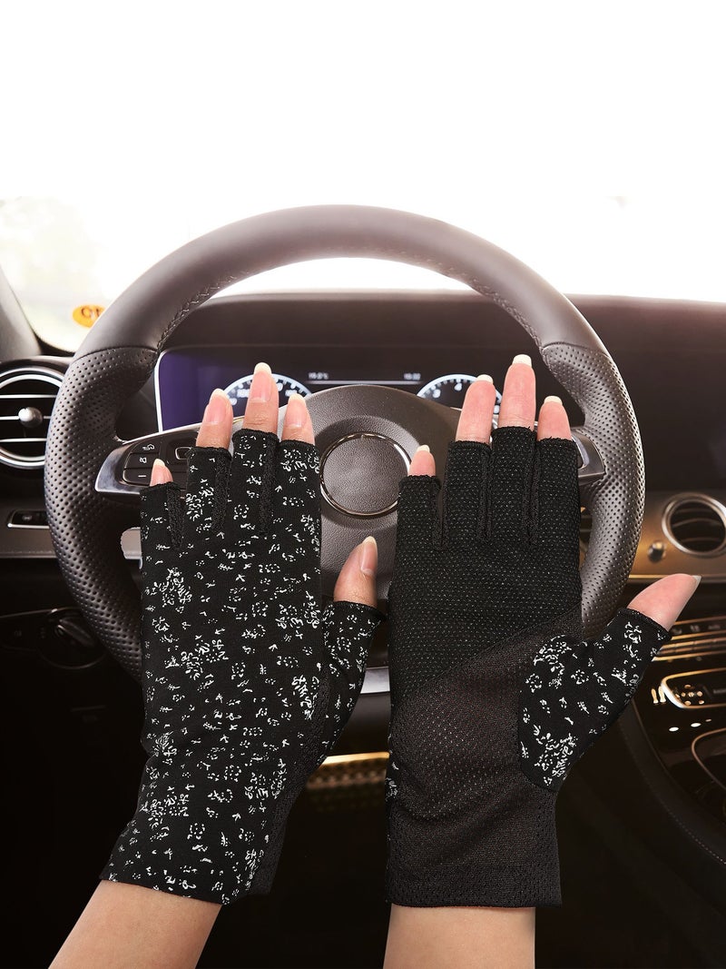 Maxdot 1 Pair Women Sunblock Fingerless Gloves UV Protection Driving Gloves Summer Mitten Non Slip for Outdoor Cycling Manicures (Black) - Image 4