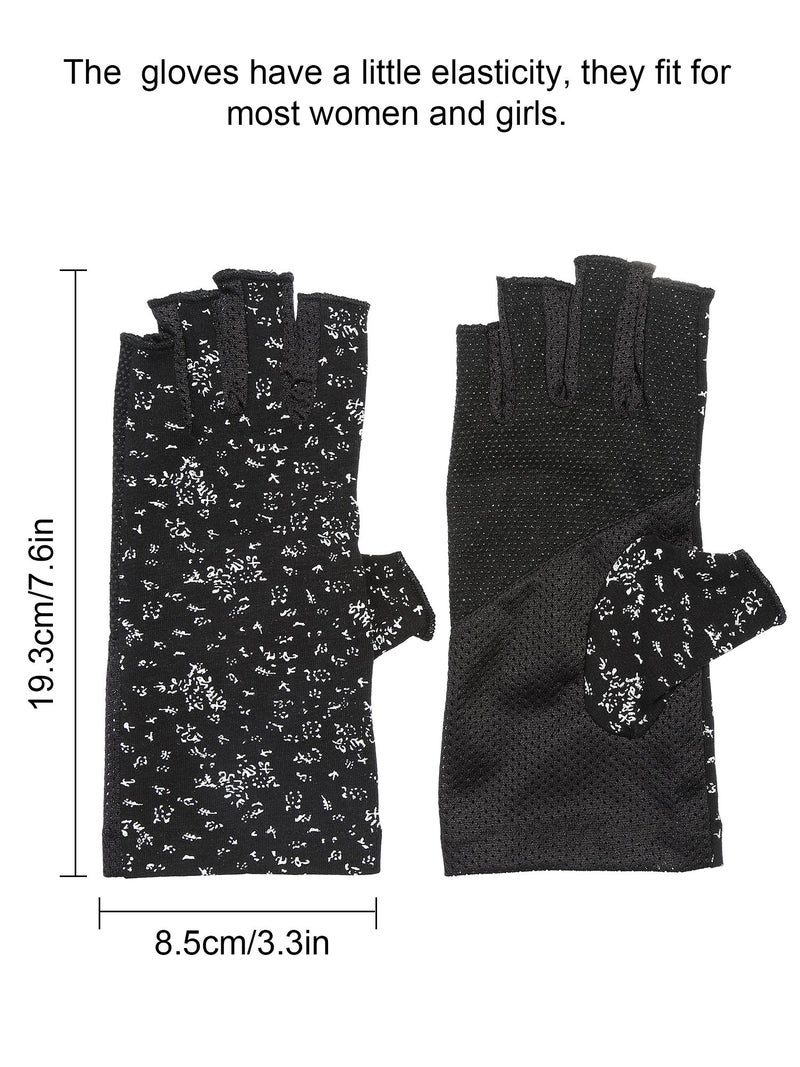 Maxdot 1 Pair Women Sunblock Fingerless Gloves UV Protection Driving Gloves Summer Mitten Non Slip for Outdoor Cycling Manicures (Black) - Image 2