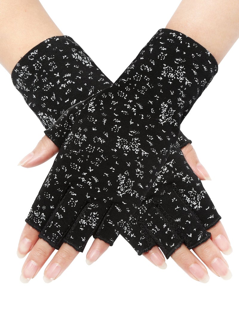 Maxdot 1 Pair Women Sunblock Fingerless Gloves UV Protection Driving Gloves Summer Mitten Non Slip for Outdoor Cycling Manicures (Black) - Image 1