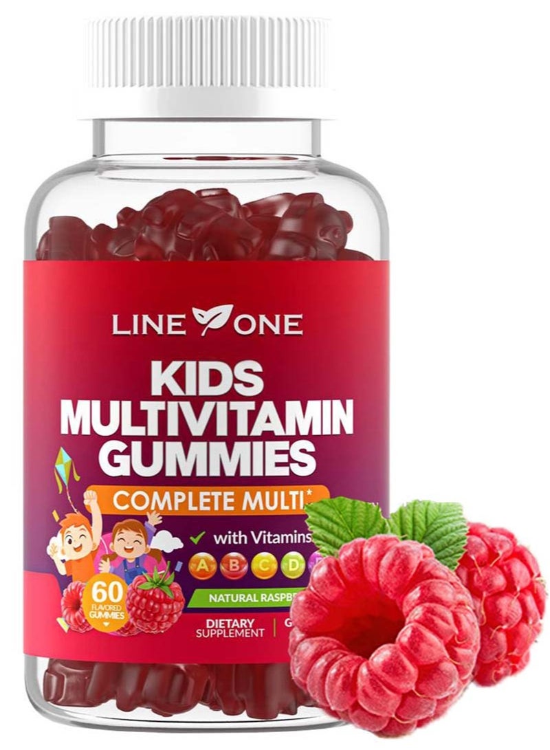LINE ONE Kids Multivitamin Gummies with Vitamins A, C, D, E, K and B Complex – Complete Multivitamin with Immune Support for Children – Raspberry Flavor – Gluten-Free, Non-GMO, Vegan - 60 Gummies  - Image 1