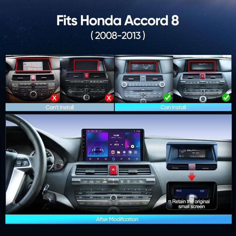 Vierex Fit Honda Accord Car Stereo Accord Android Screen 2008-2013 with Wireless CarPlay & Android Auto, 5G WiFi, GPS Navigation, BT, 1080P Backup Camera,Fast Interface (4+32GB Carplay 8CORE) - Image 2