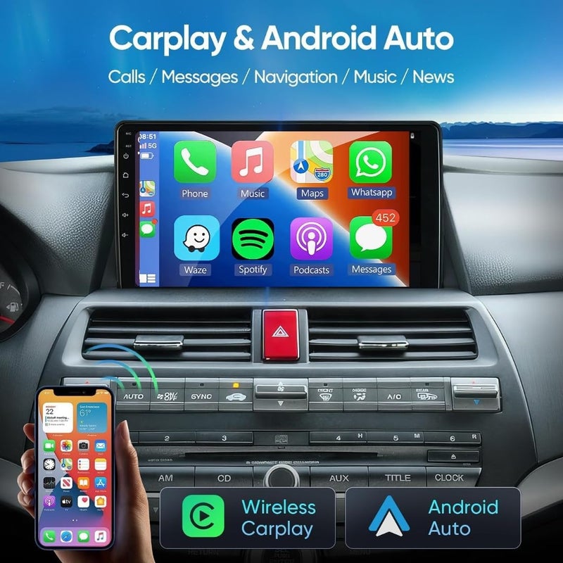 Vierex Fit Honda Accord Car Stereo Accord Android Screen 2008-2013 with Wireless CarPlay & Android Auto, 5G WiFi, GPS Navigation, BT, 1080P Backup Camera,Fast Interface (4+32GB Carplay 8CORE) - Image 3