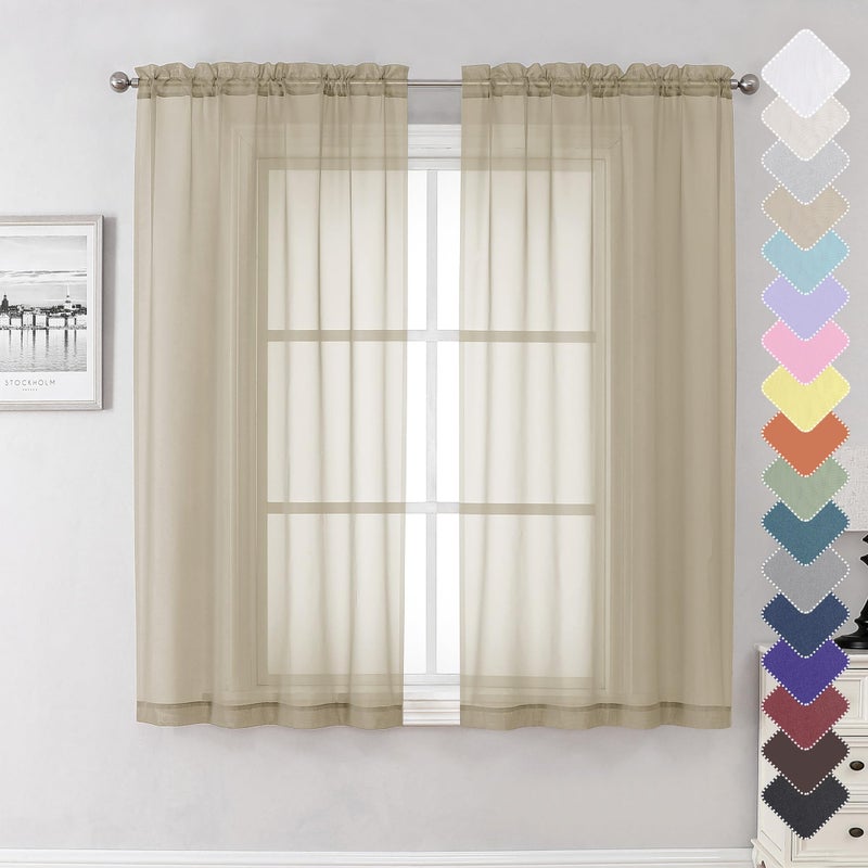Lecloud Taupe Sheer Curtains 63 Inch Length 2 Panels, Airy & Breathable Solid Voile Tan Bedroom Drapes with Dual Rod Pockets, Gauzy Farmhouse Living Room Window Treatments, 40" W x 63" L - Image 1