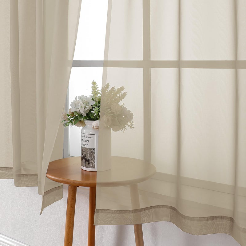 Lecloud Taupe Sheer Curtains 63 Inch Length 2 Panels, Airy & Breathable Solid Voile Tan Bedroom Drapes with Dual Rod Pockets, Gauzy Farmhouse Living Room Window Treatments, 40" W x 63" L - Image 4