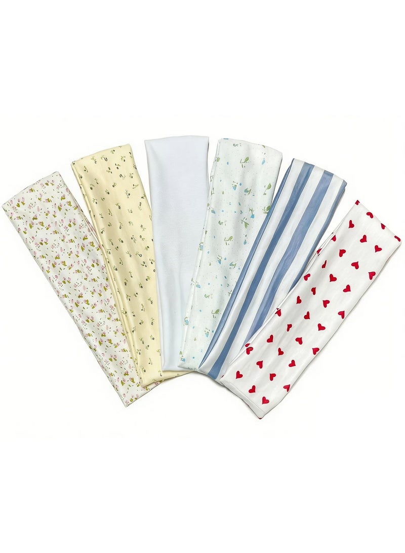 6 PCS Fashion Women's Headbands for Short Hair Non Slip Elastic Floral Hairbands, Soft Fabric Thick Stripe Head Bands for Girls, Valentine's Day Heart Headbands - Image 2