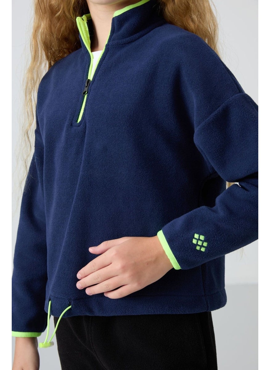 Tommy Life - Indigo Thick Soft Texture Standard Fit Embroidered Polar Fleece Girls Sweatshirt - 75151 - Image 1
