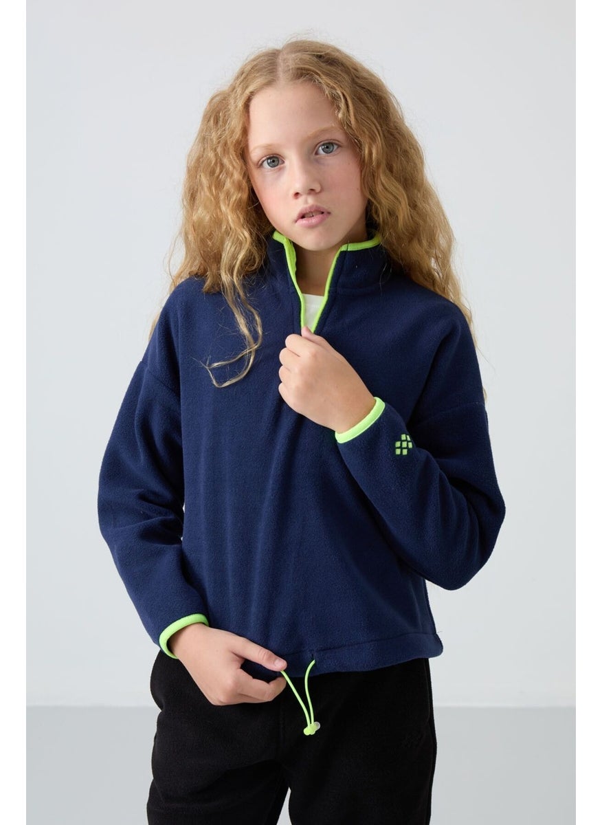 Tommy Life - Indigo Thick Soft Texture Standard Fit Embroidered Polar Fleece Girls Sweatshirt - 75151 - Image 1