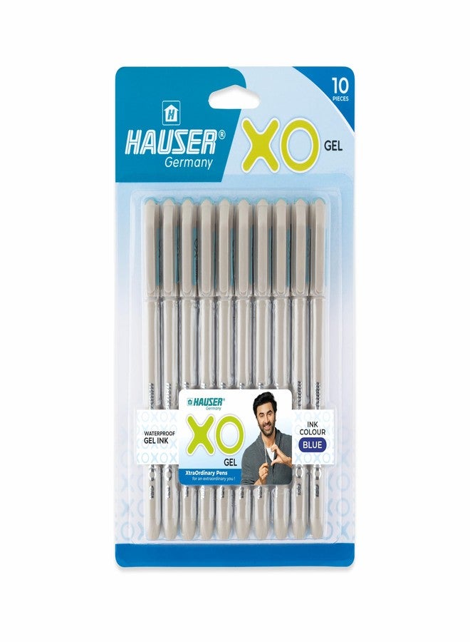 Hauser XO Gel Pen Blister Pack | Sleek Body & Minimalistic Design With Matt Finish | Solid Body Type, Low Viscosity Ink | Ultra Durable Tip | Blue Ink, Pack of 10 Pens - Image 1