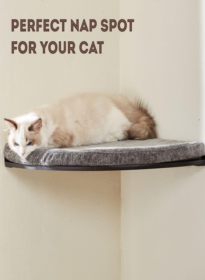 LIORCE Wall Mounted Corner Cat Bed - Cat Shelf with Comfortable Cushion - Minimalistic Cats Furniture for Indoor Cats - Climbing Perch for Wall, Walnut - Image 2
