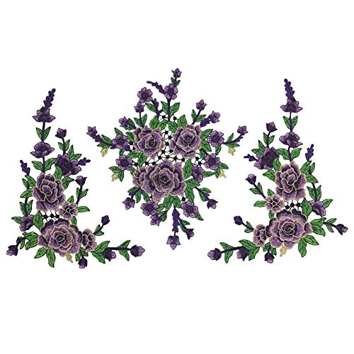 FEEPOP 1 SetLarge Embroidered Peony Flowers Lace Patch Applique ThreeDimensional Garment Fabric DIY Accessories Sew Violet 