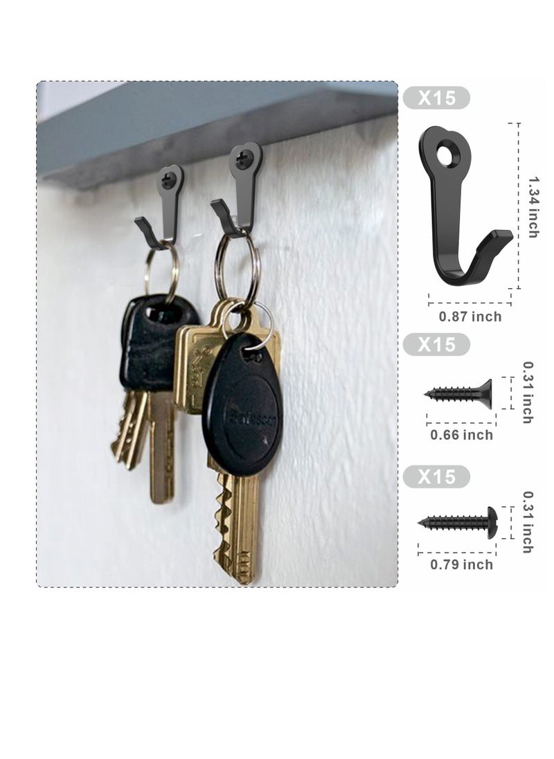 Wall Coat Hook, 15 PACK Black Coat Hook Heavy Duty with 30 Pieces Screws, Hat Hook Door Towel Hooks, Hooks Wall Mounted, Hooks for Wall, for Hanging, Towel, Key, Robe, Coats, Scarf  - Image 2