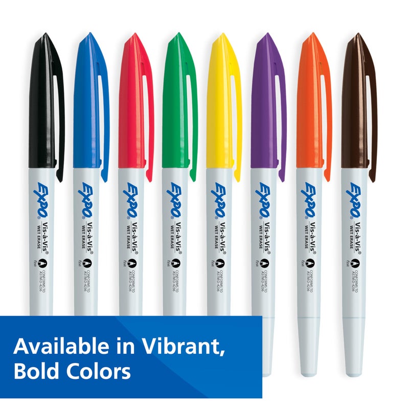 EXPO Vis-a-Vis Wet Erase Marker Set, Fine Tip, Assorted Colors, 8 Count - Image 5