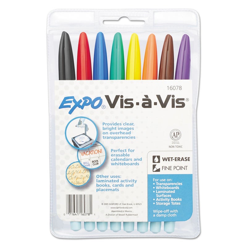 EXPO Vis-a-Vis Wet Erase Marker Set, Fine Tip, Assorted Colors, 8 Count - Image 4