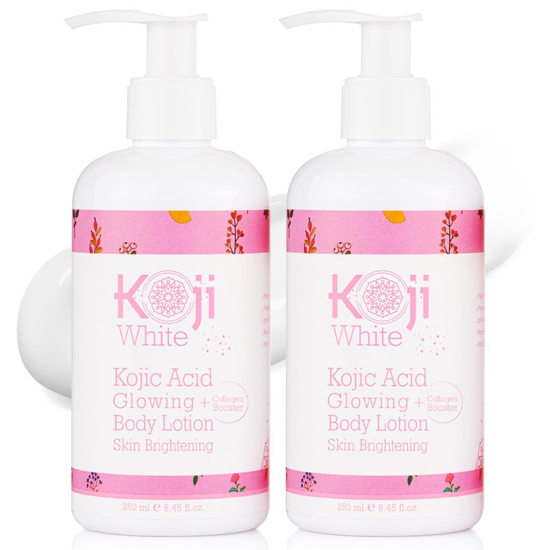 Koji White Kojic Acid & Collagen Body Lotion, Women Gifts Set for Skin Brightening with Arbutin, Glowing Skin, Moisturizer & Radiant Complexion, Uneven Skin Tone - Vegan, 8.45 Fl Oz (2 Packs) - Image 1