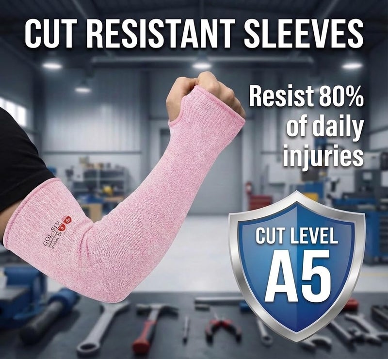 GOL-SIV Arm Protectors For Thin Skin And Bruising, Cut Resistant Sleeves For Men Women, A5 Level Pink Arm Sleeve For Gardening (Pink, 17.7 In) - Image 2
