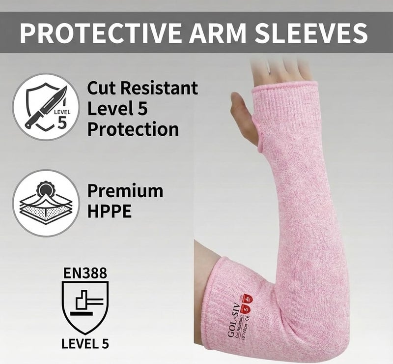GOL-SIV Arm Protectors For Thin Skin And Bruising, Cut Resistant Sleeves For Men Women, A5 Level Pink Arm Sleeve For Gardening (Pink, 17.7 In) - Image 3