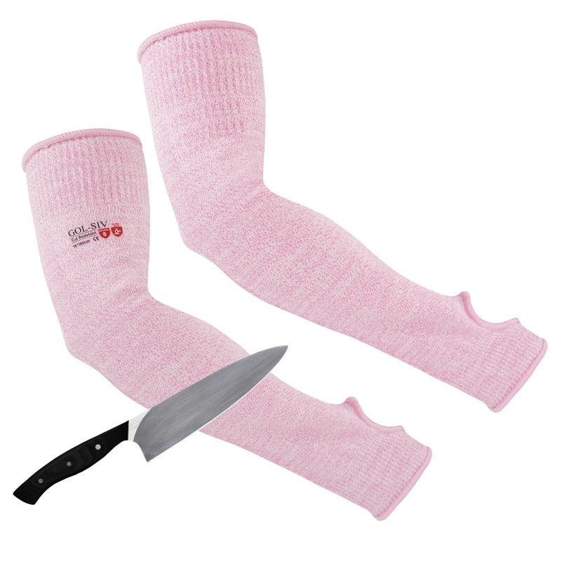 GOL-SIV Arm Protectors For Thin Skin And Bruising, Cut Resistant Sleeves For Men Women, A5 Level Pink Arm Sleeve For Gardening (Pink, 17.7 In) - Image 1