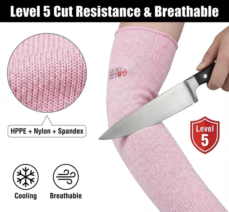 GOL-SIV Arm Protectors For Thin Skin And Bruising, Cut Resistant Sleeves For Men Women, A5 Level Pink Arm Sleeve For Gardening (Pink, 17.7 In) - Image 4