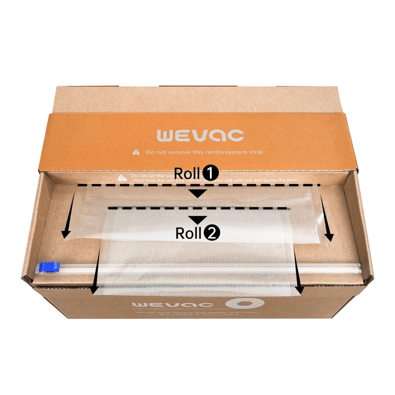 Wevac 8''x100' & 11''x100' 2 Rolls Food Vacuum Seal Roll Keeper with Cutter, Ideal Vacuum Sealer Bags for Food Saver, BPA Free, Commercial Grade, Great for Storage, Meal prep and Sous Vide - Image 5