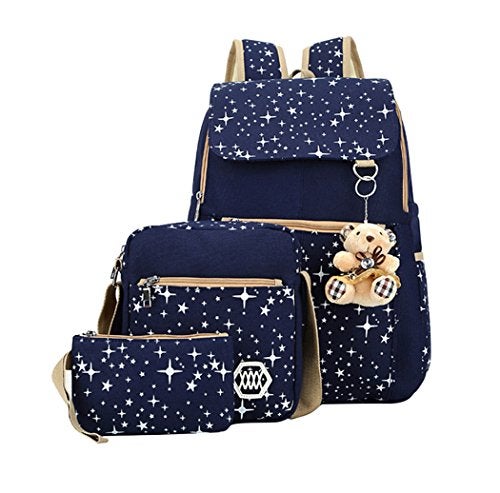 Bansusu Star Print Girls Backpacks Set for School School Bags Backpack Bookbags for Teens Girls with Crossbody Bag 3 Pieces - Image 1