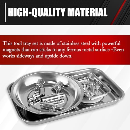 ct C&T 3-Piece Magnetic Tray Holder, Magnetic Parts Tray Set, Thickened Tray,Stainless Steel, Tool Trays for Screw, Bolts, Nuts, Washers, Pins and Other Small Metal Parts and Tools - Image 2