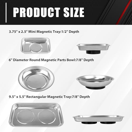 ct C&T 3-Piece Magnetic Tray Holder, Magnetic Parts Tray Set, Thickened Tray,Stainless Steel, Tool Trays for Screw, Bolts, Nuts, Washers, Pins and Other Small Metal Parts and Tools - Image 3