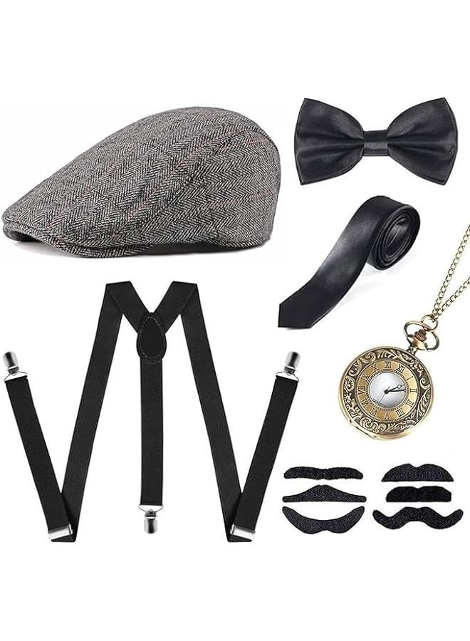 PROMASS 1920s Costume Panama Hat Pocket Watch Suspender Bow Tie 1920s Mens Accessories Fedora Gangster Hat Costume Accessory - Image 1