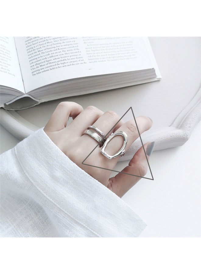 Korean Dongdaemun Chain Open Ring For Women, European And American Style, Geometric Retro Hollow Simple Personality Index Finger Ring, Trendy