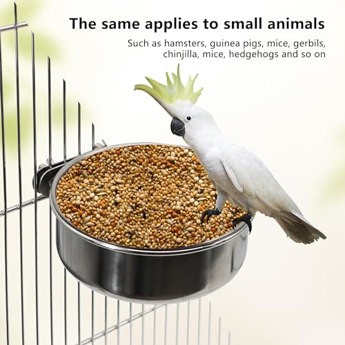 DVHEY Large Bird Feeding Dish Cups,Parrot Food Bowl Cage with Clamp Holder Stainless Steel,Birdcage Coop Water Feeder for Cockatiel Parakeet Macaw Finches Lovebirds Small Dog Cat Animal(1 Pack, Large) - Image 5