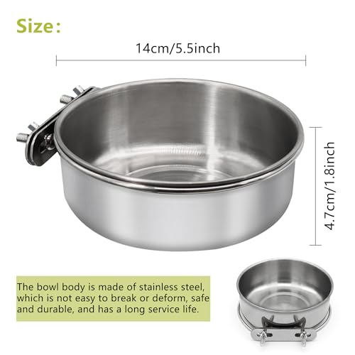 DVHEY Large Bird Feeding Dish Cups,Parrot Food Bowl Cage with Clamp Holder Stainless Steel,Birdcage Coop Water Feeder for Cockatiel Parakeet Macaw Finches Lovebirds Small Dog Cat Animal(1 Pack, Large) - Image 2