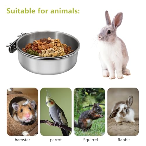 DVHEY Large Bird Feeding Dish Cups,Parrot Food Bowl Cage with Clamp Holder Stainless Steel,Birdcage Coop Water Feeder for Cockatiel Parakeet Macaw Finches Lovebirds Small Dog Cat Animal(1 Pack, Large) - Image 3