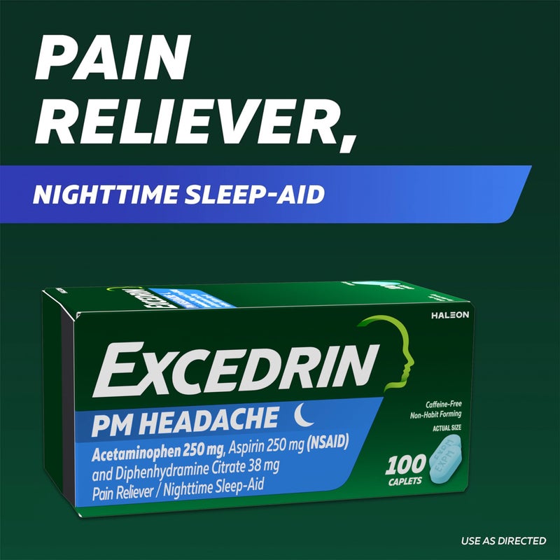 EXCEDRIN إكستدرين بي إم مسكن آلام مع مسكن للصداع أقراص ليلية للصداع والأرق - 100 حبة - Image 2