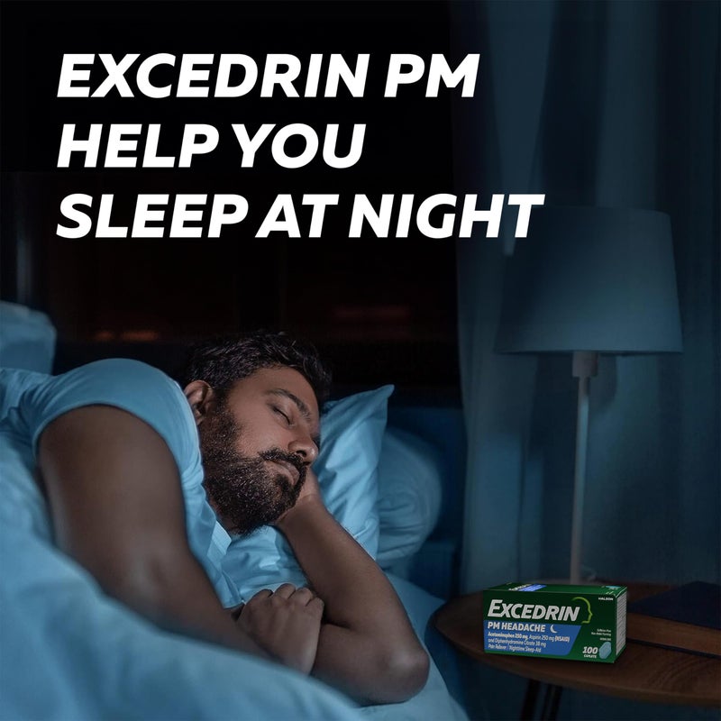 EXCEDRIN إكستدرين بي إم مسكن آلام مع مسكن للصداع أقراص ليلية للصداع والأرق - 100 حبة - Image 3