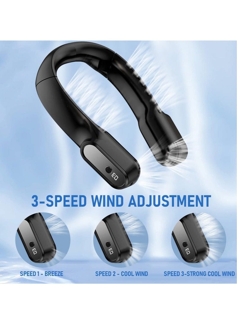 Portable Neck Fan, Foldable Leafless Bladeless Fan, 4000mAh USB Rechargeable 3 Speeds Adjustment 360° Cooling Airflow, Hands-Free Wearable Personal Fan for Travel Outdoor - Image 3