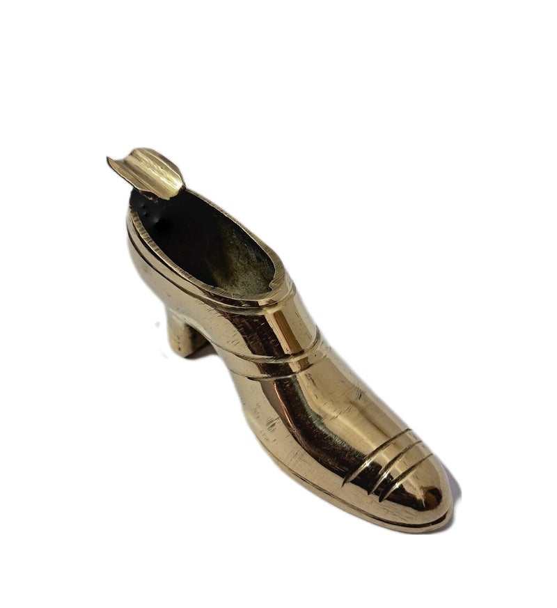 مبخرة تريشفار مزخرفة على شكل صندل بكعب عالٍ من النحاس بتصميم عتيق قديم لعرضه على الطاولة، قطعة قابلة للجمع، ديكور منزلي، هدية لمحبي التدخين 10 سم × 5 سم × 2 سم - Image 2