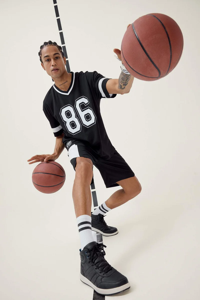 Defacto DeFactoFit Oversize V Neck Printed Sports T-Shirt