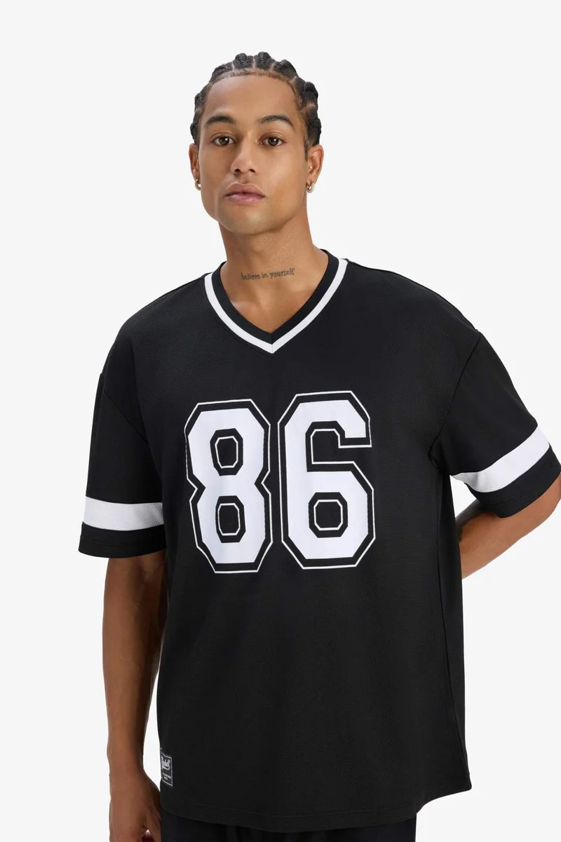 Defacto DeFactoFit Oversize V Neck Printed Sports T-Shirt