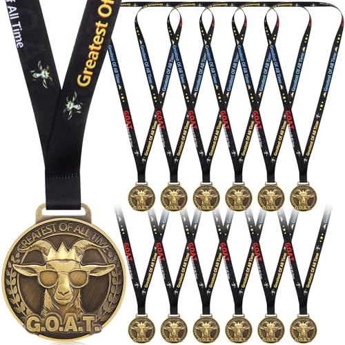Loetere 12 Pcs Goat Award Medals 2'' Greatest of All Time Goat Pendant Champ Awards Trophy with Neck Ribbon Funny Winner Prizes Bulk Gifts for Team Prize Competitions Achievement Party Favors - Image 1