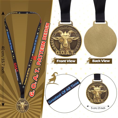 Loetere 12 Pcs Goat Award Medals 2'' Greatest of All Time Goat Pendant Champ Awards Trophy with Neck Ribbon Funny Winner Prizes Bulk Gifts for Team Prize Competitions Achievement Party Favors - Image 2